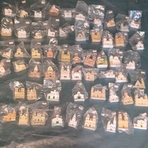 57 Miniature Colombian Churches Figurines Set, 2"/3", Different Colors
